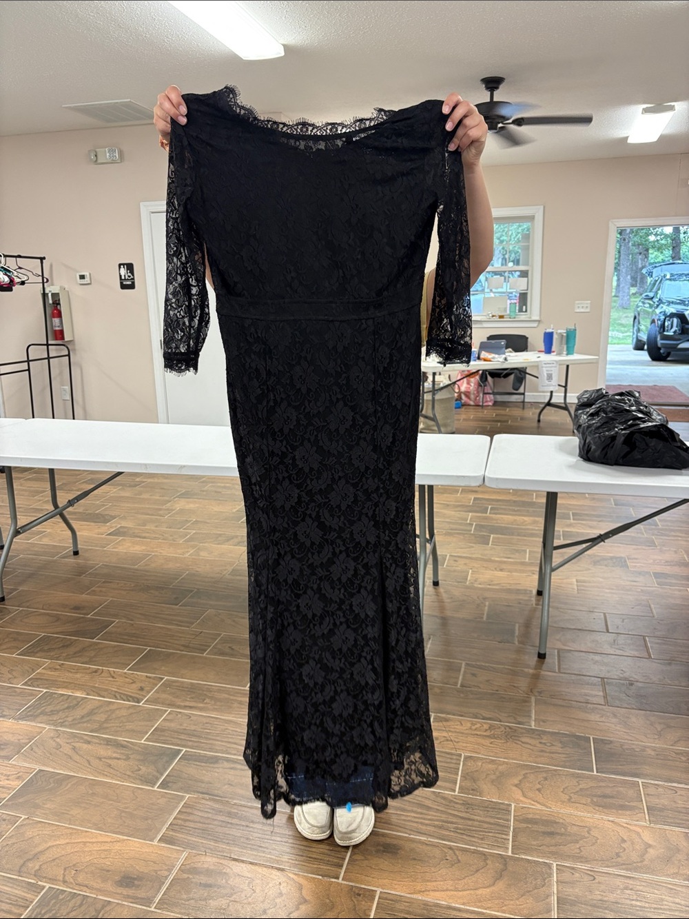 Black Lace Long Sleeve Evening Gown